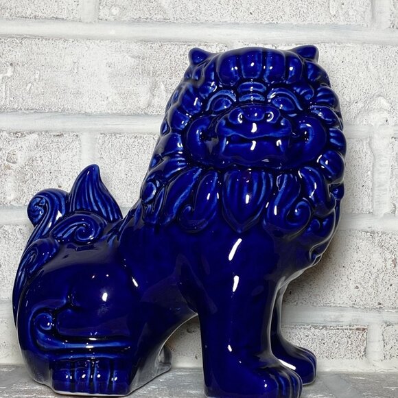 FOO DOG/LIONS - Chinoiserie - Cobalt Blue - Pair - Picture 8 of 8